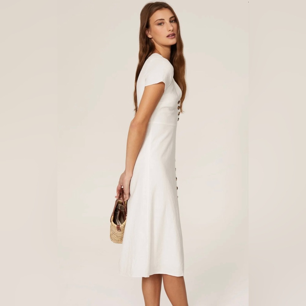 MADEWELL petite Linen-Blend Button-Wrap Midi Dress 2P excellent condition - Picture 2 of 5